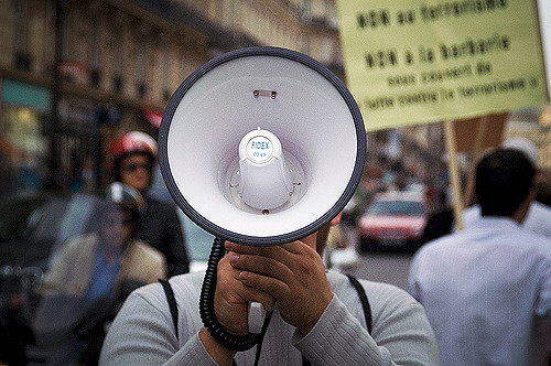 A man holding a megaphone