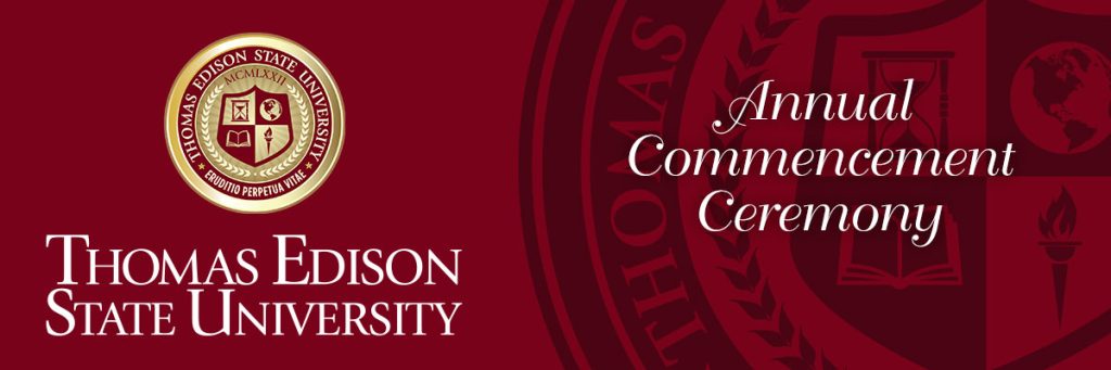 TESU Commencement banner on burgundy background